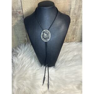 3D Wild Wolf Howling Native Bolo Tie Silver Black Vtg 1996 Siskiyou Buckle Co